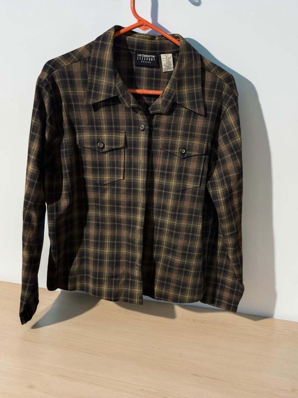 Liz Claiborne Liz Sport Plaid Shirt Size M Brown